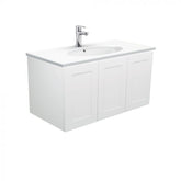 Fienza 900mm Rotondo Top With Mila Cabinet Wall Hung - Satin White Right Hand Draws